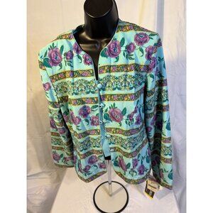 NWT Vintage 90s Floral Blazer Jacket Teal Women's Sag Harbor Cottagecore Boho